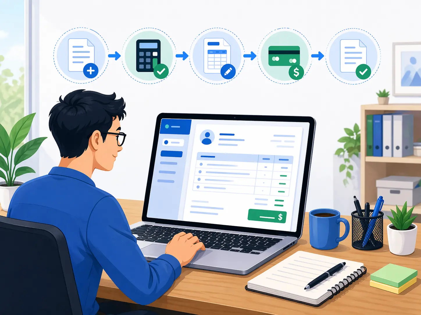 Illustration of a professional invoice layout with line items and totals